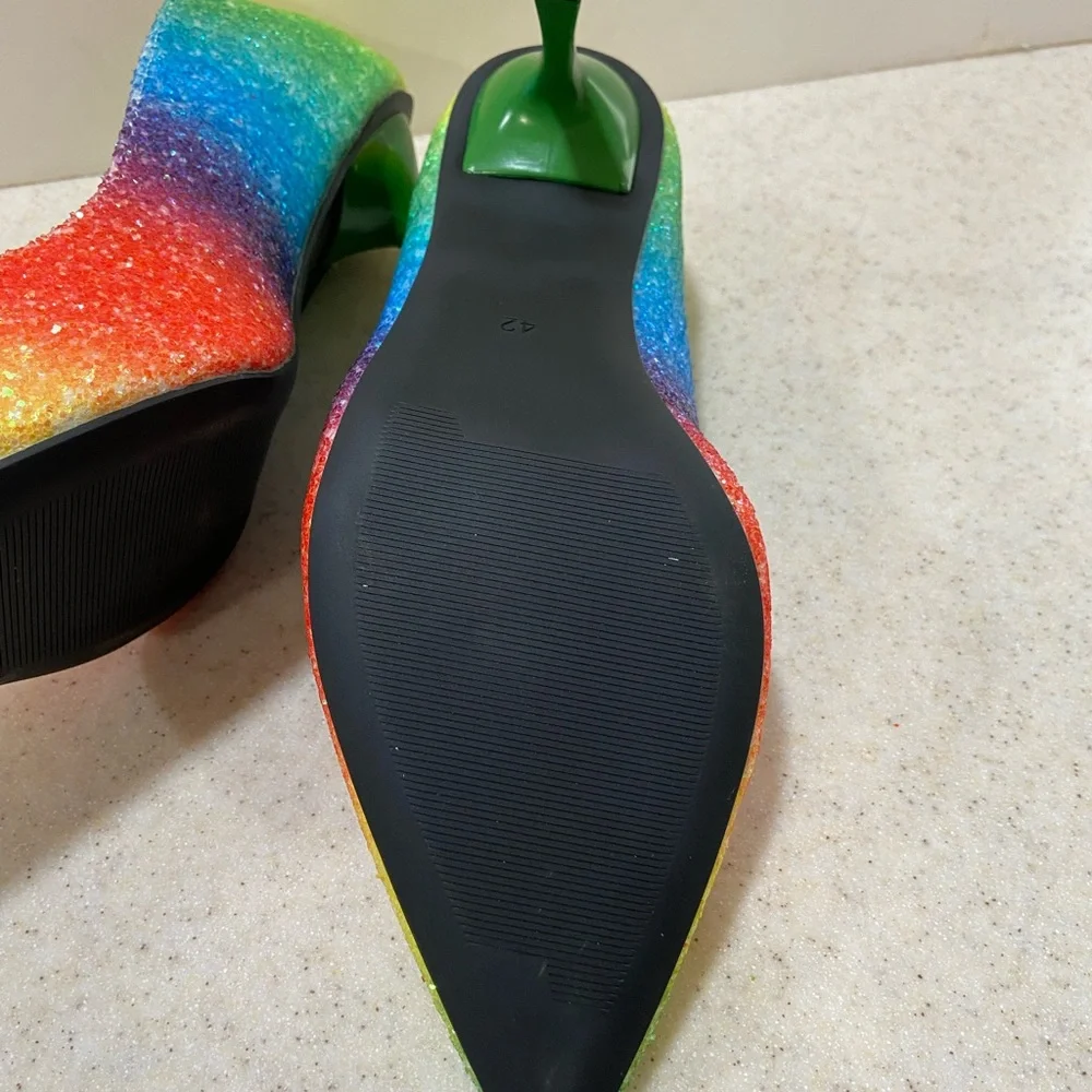 Rainbow Glitter Pointed-Toe Stiletto Pumps - EU 42